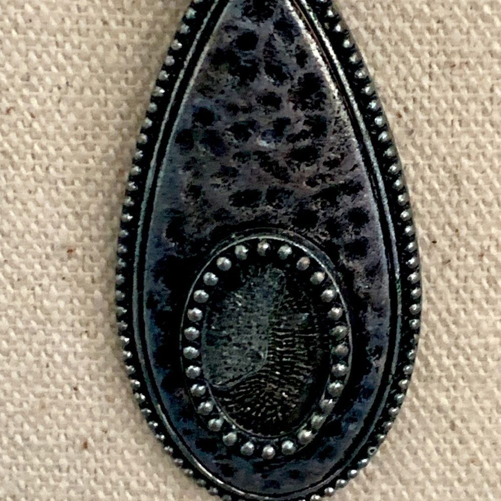 Teardrop Hammered Silver Tone Pendant Necklace